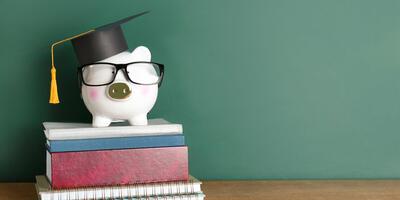Studienkredit und Studienfinanzierung- Sparschwein mit Doktorhud