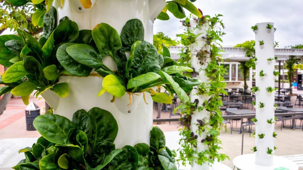 Vertikale Pflanzenkübel in einer Säule - Vertical Farming