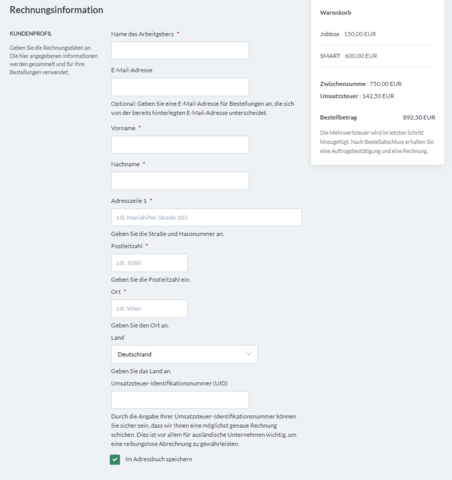 Rechnungsinformationen angeben