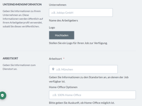 Unternehmensinformationen angeben
