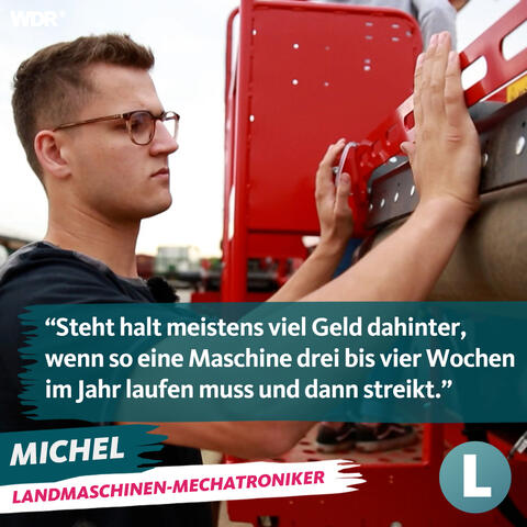 Landmaschinen Mechatroniker Michel Stelmaszczuk berichtet über die Wichtigkeit der mobilen Pannenhelfer: "Steht halt meistens viel Geld dahinter, wenn so eine Maschine drei bis vier Wochen im Jahr laufen musst und dann streikt"